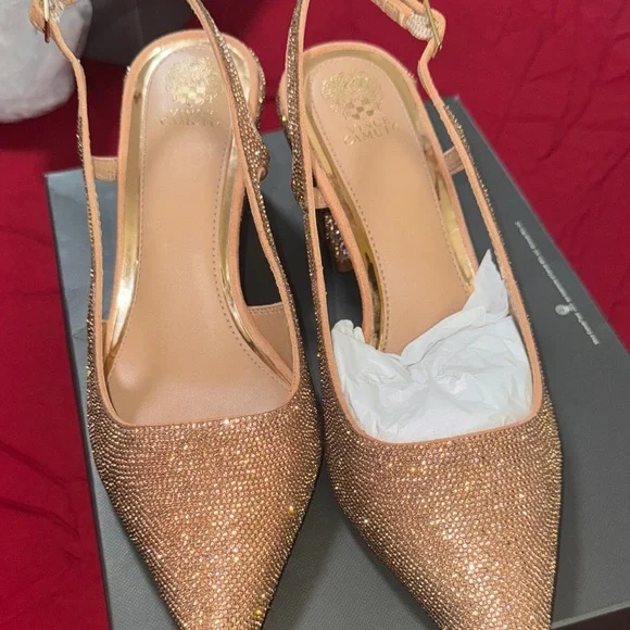 Vince Camuto Glittering Gold Slingback Heels - Picture 15 of 17